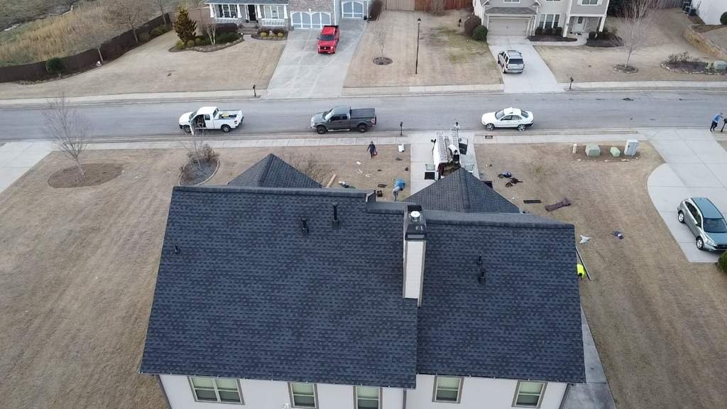 Drone view of a new roof on a Winder, GA home